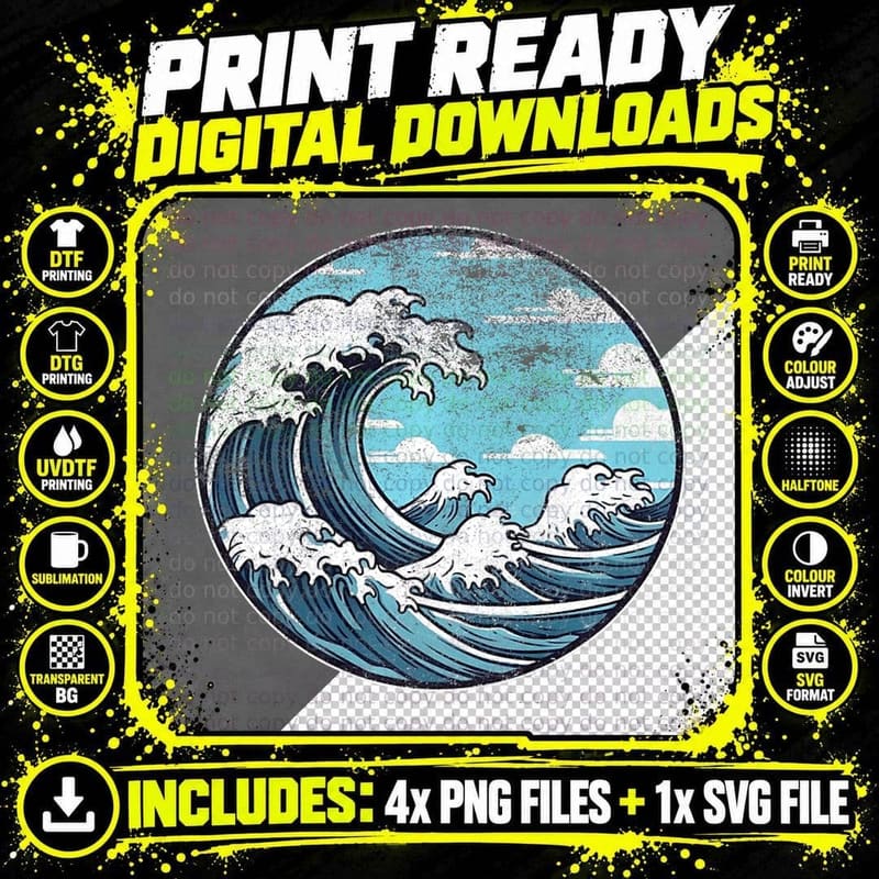 Sea Lover Ocean Kanagawa Great Wave Japan Culture Travel Png SVG Digital Bundle