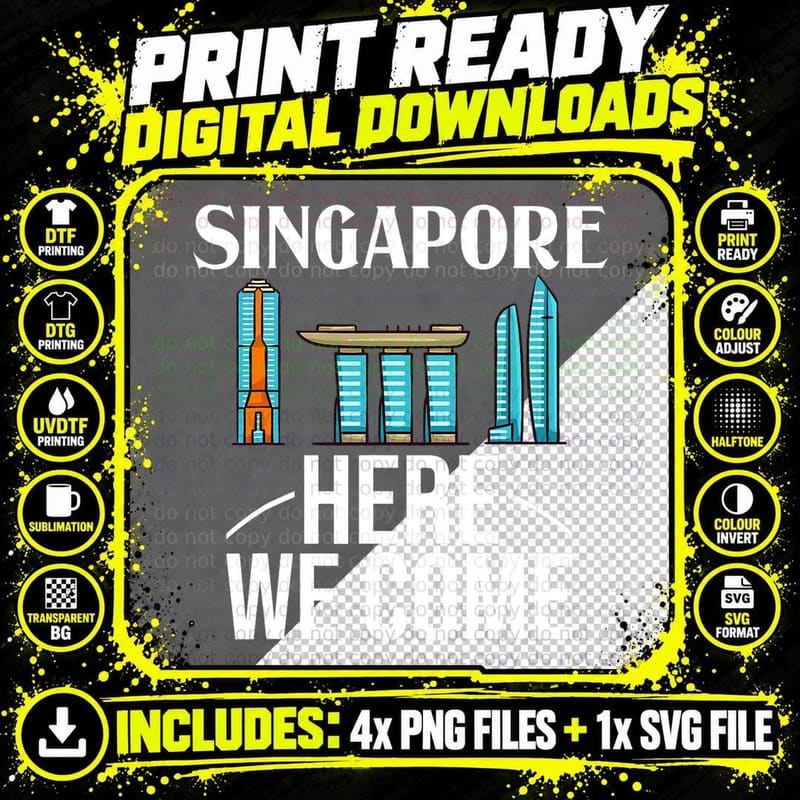 Singapore Asia City Trip Skyline Map Travel T-Shirt Png SVG Digital Bundle