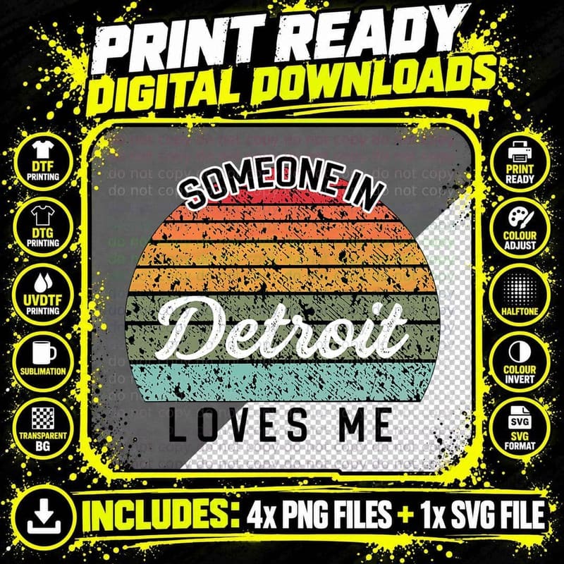 Someone in Detroit Loves Me United States Family Travel Png SVG Digital Bundle