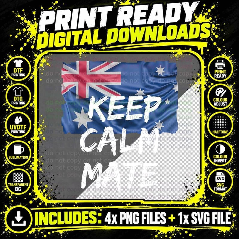 Souvenir Australia Slang Keep Calm Mate Flag Travel Png SVG Digital Bundle