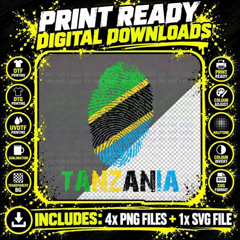 Tanzania Finger Print Flag Tshirt I Love Tanzania Travel Png SVG Digital Bundle