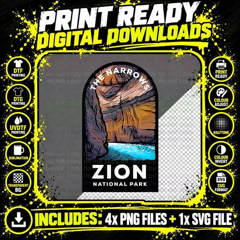 The Narrows Zion National Park Illustration T-Shirt Png SVG Digital Bundle