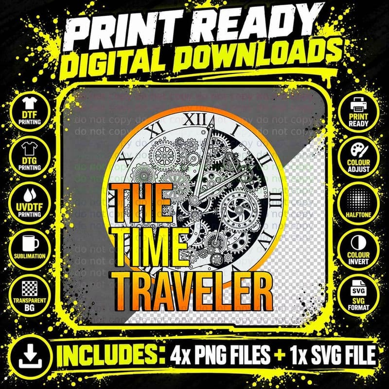 The Time Traveler Travel Future Past Clock Steampunk Png SVG Digital Bundle