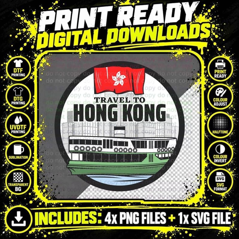 Travel Hong Kong Ferry Ship Architecture Tourism T-Shirt Png SVG Digital Bundle