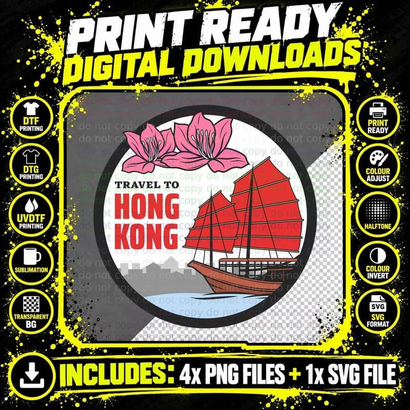 Travel Hong Kong Sailboat Ship Oriental Tourism T-Shirt Png SVG Digital Bundle