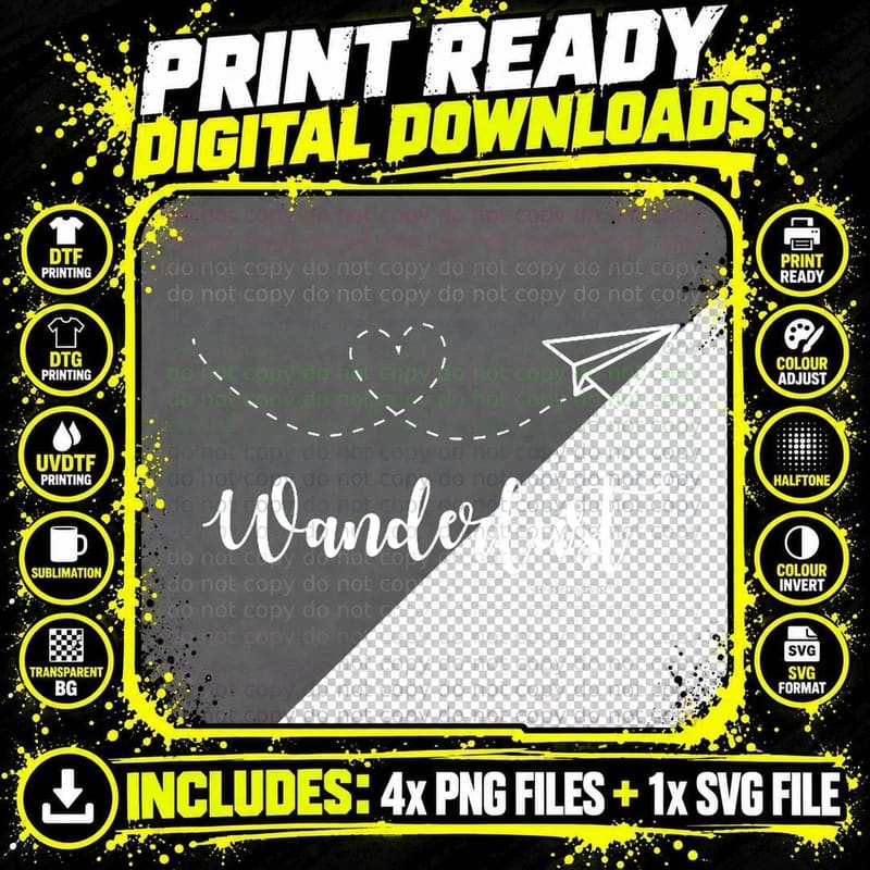Wanderlust - Travel T-Shirt - Motivational Graphic Png SVG Digital Bundle