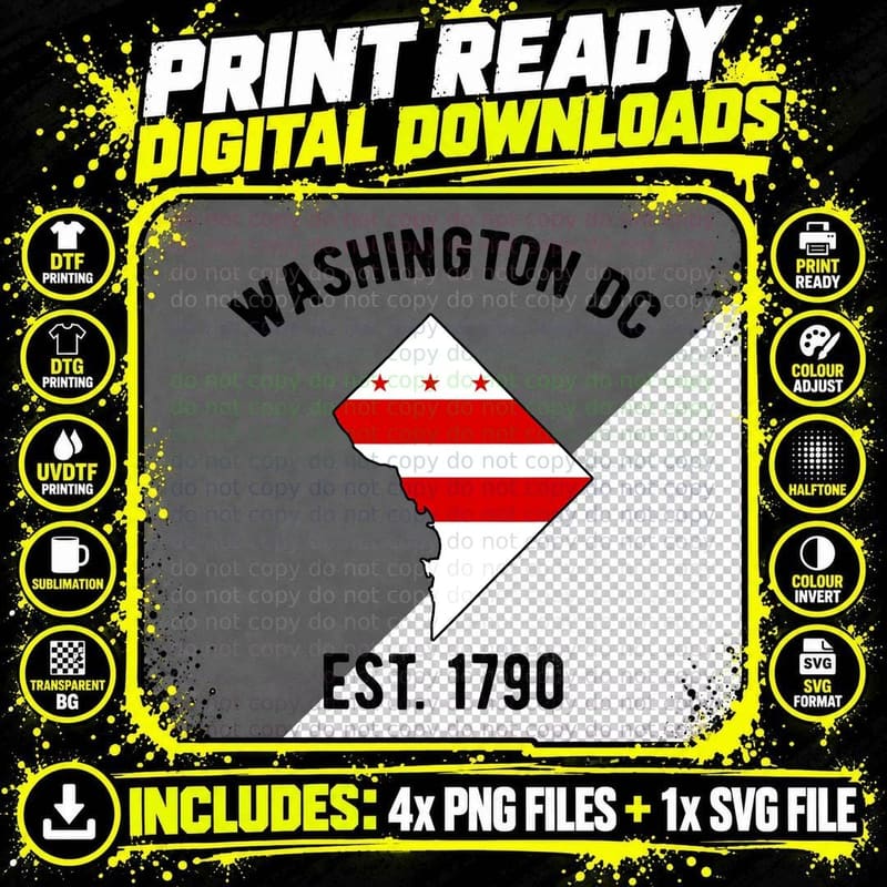 Washington DC Flag Love Capitol Hill Souvenir Travel Png SVG Digital Bundle