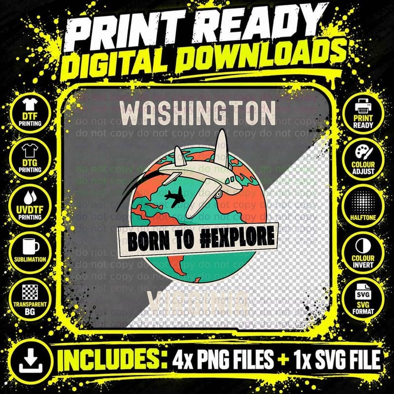 Washington Virginia Born to Explore Travel Lover T-Shirt Png SVG Digital Bundle