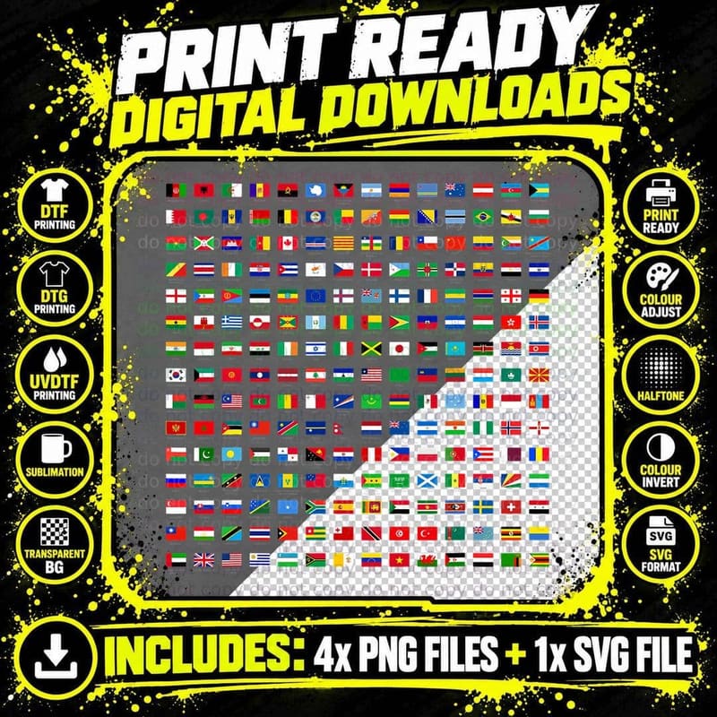 World Flags T-Shirt Cool Travel 210 Flag International Png SVG Digital Bundle