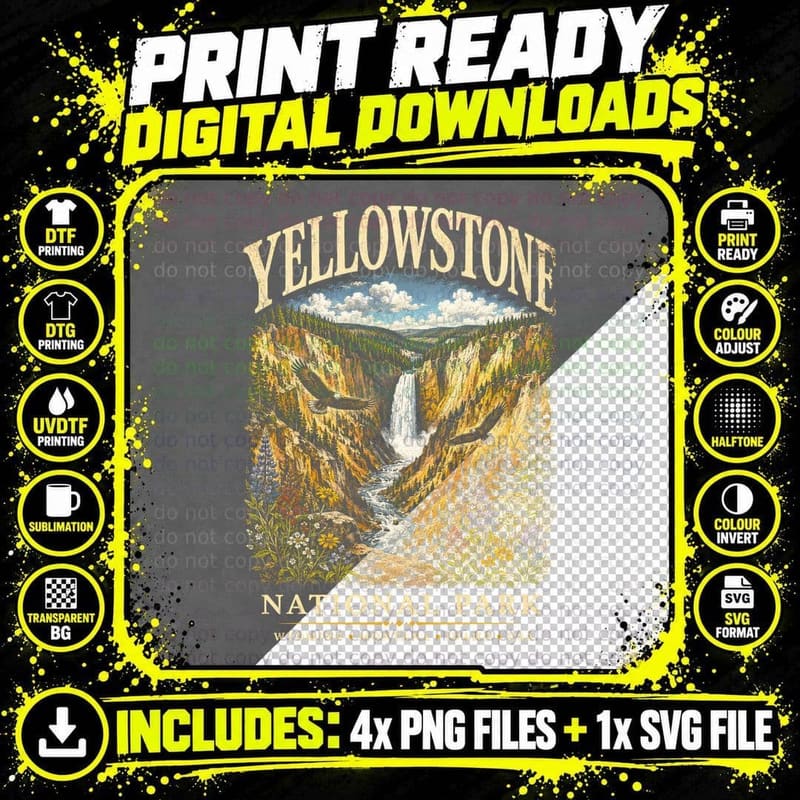 Yellowstone Halftone T-Shirt, National Park Tee Png SVG Digital Bundle