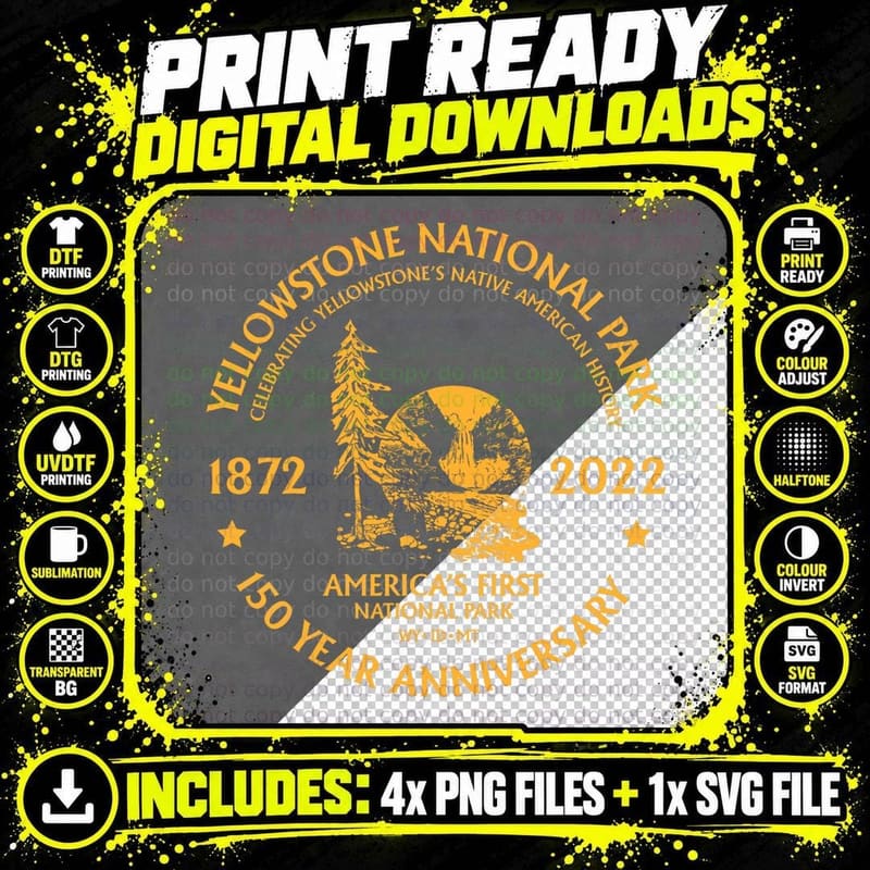 Yellowstone National Park 150 Year Anniversary Souvenir Png SVG Digital Bundle