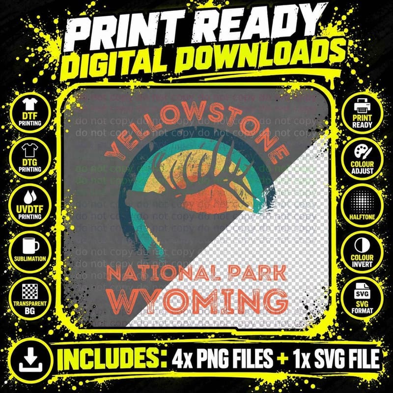 Yellowstone National Park Wyoming Elk Nature Outdoors Png SVG Digital Bundle