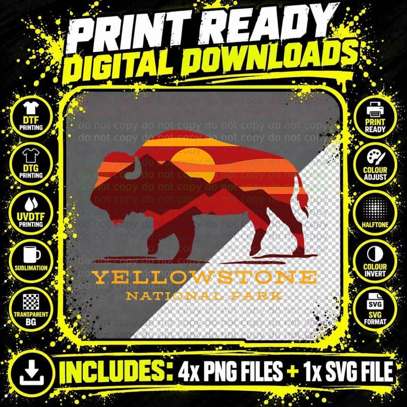 Yellowstone National Park Wyoming Nature Hike Outdoors Png SVG Digital Bundle