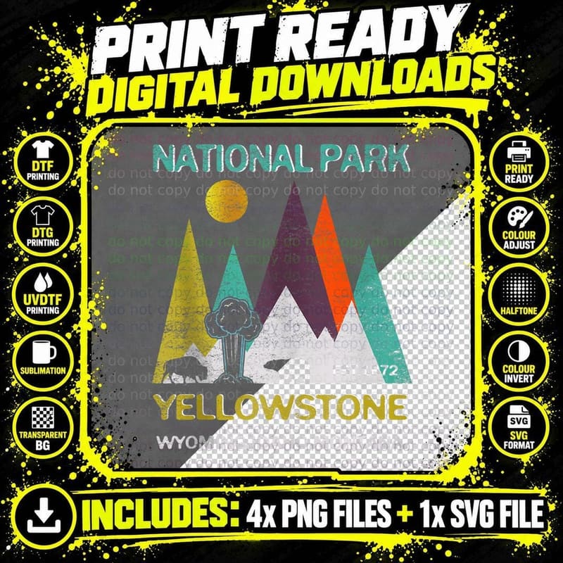 Yellowstone Wyoming US National Park Family Png SVG Digital Bundle