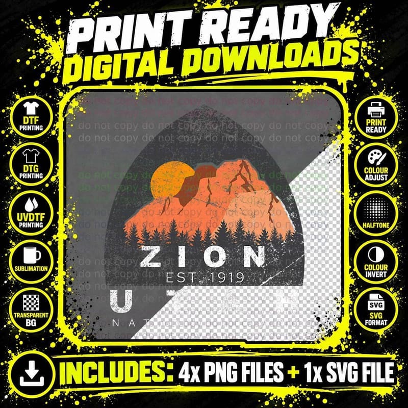 Zion National Park - Sunny Forest Mountains T-Shirt Png SVG Digital Bundle