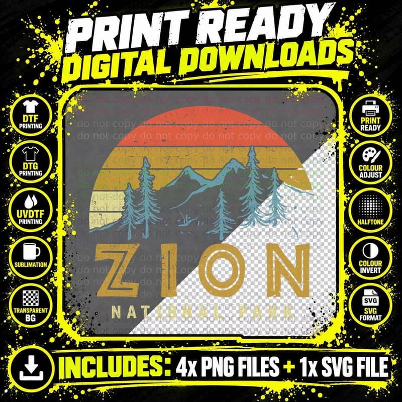Zion National Park, US Nationalpark in Utah T-Shirt Png SVG Digital Bundle