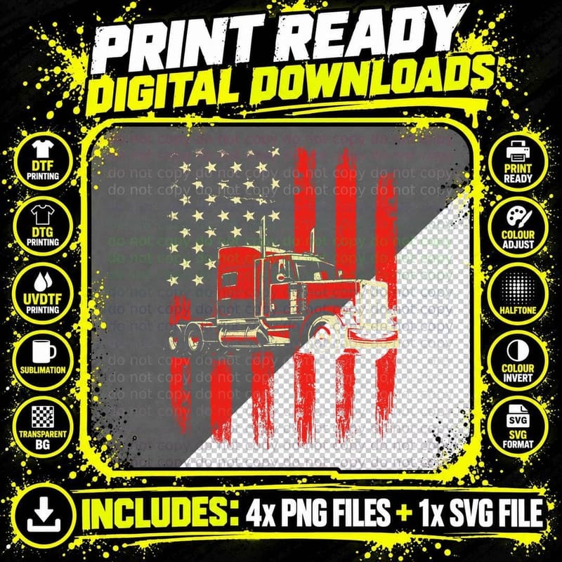 American Trucker - Semi Truck Driver Trucking Big Rig Png SVG Digital Bundle