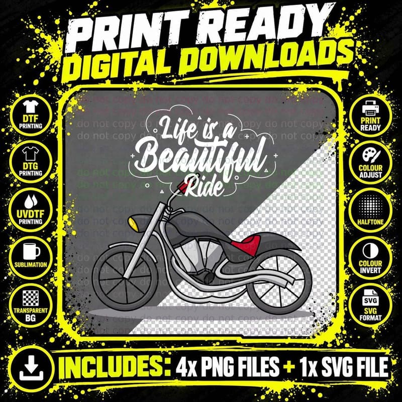 Beautiful Ride Motorcycle Life Is a Classic Red Seat Png SVG Digital Bundle