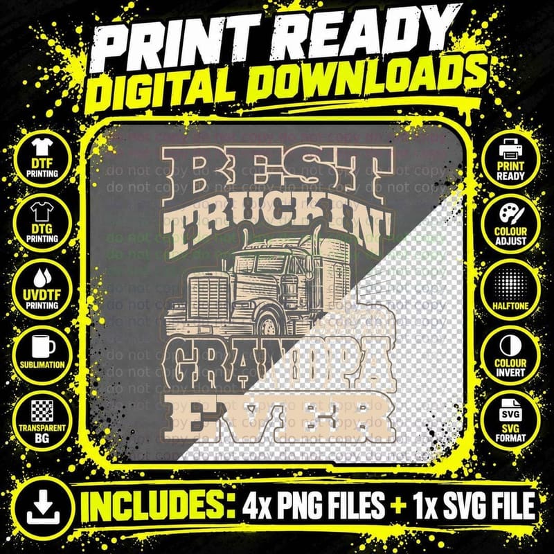 Best Trucking Grandpa Ever Trucker Truck Driver Png SVG Digital Bundle