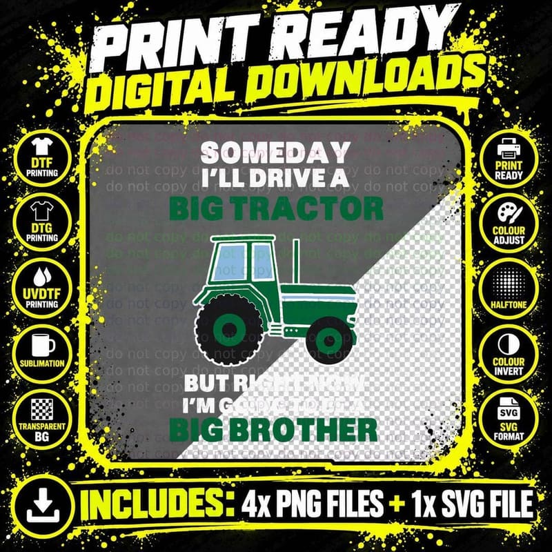 Big Brother Sibling Farm Tractor T-Shirt Png SVG Digital Bundle