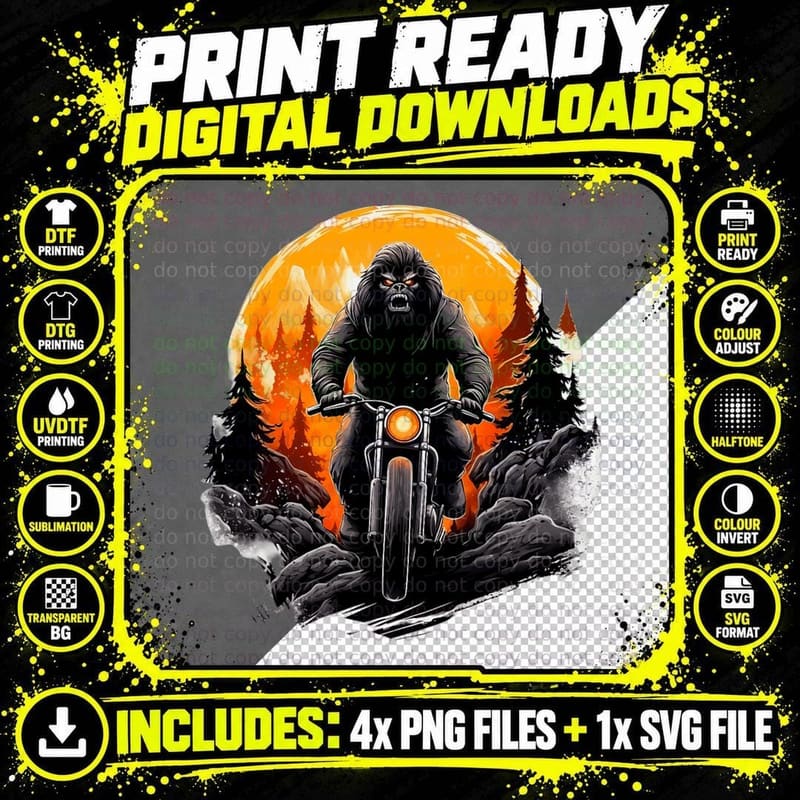 Biker Bigfoot Riding Motorcycle T-Shirt Png SVG Digital Bundle