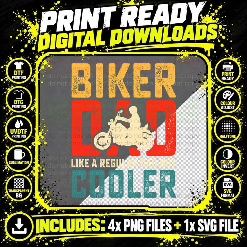 Biker Dad Like a Regular Dad but Cooler Motorcycle Png SVG Digital Bundle
