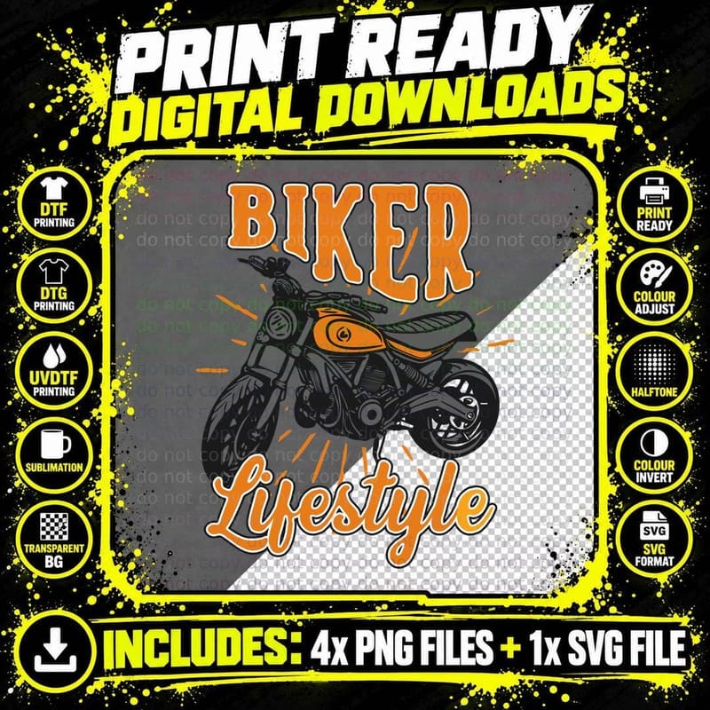 Biker Lifestyle Motorcycle Orange Retro T-Shirt Png SVG Digital Bundle