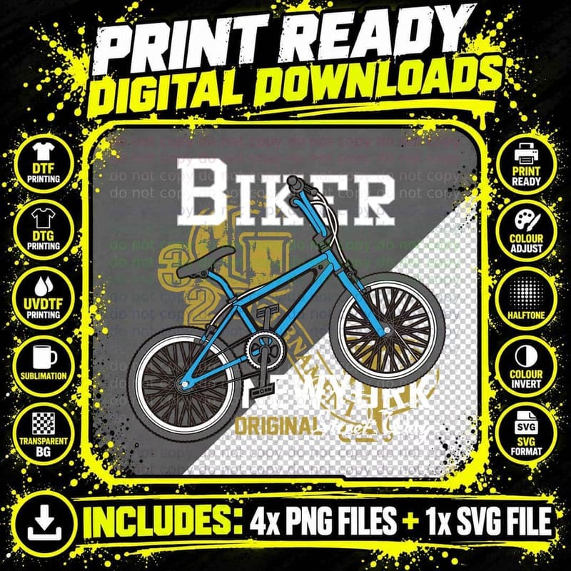 Biker New York Original Street Way Blue Bike Bicycle Png SVG Digital Bundle
