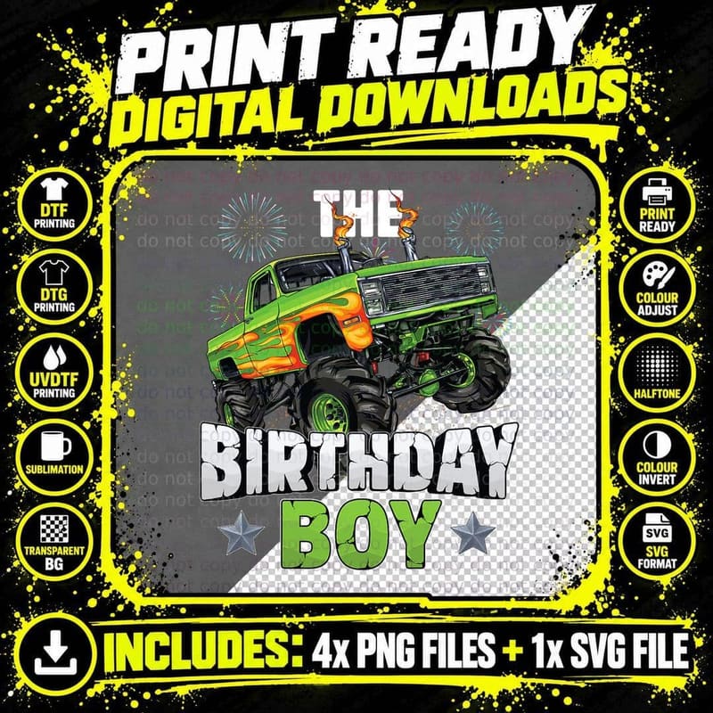 Birthday Boy Monster Truck Car Birthday Party Kids Boys Png SVG Digital Bundle