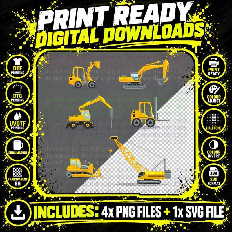 Boys Truck Construction Heavy Equipment Crane Kids Truck Png SVG Digital Bundle