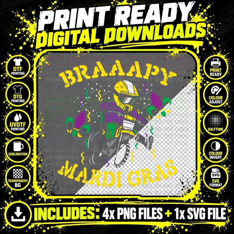 Braaapy Mardi Gras Motocross Dirt Bike Biker Boys Kids Png SVG Digital Bundle