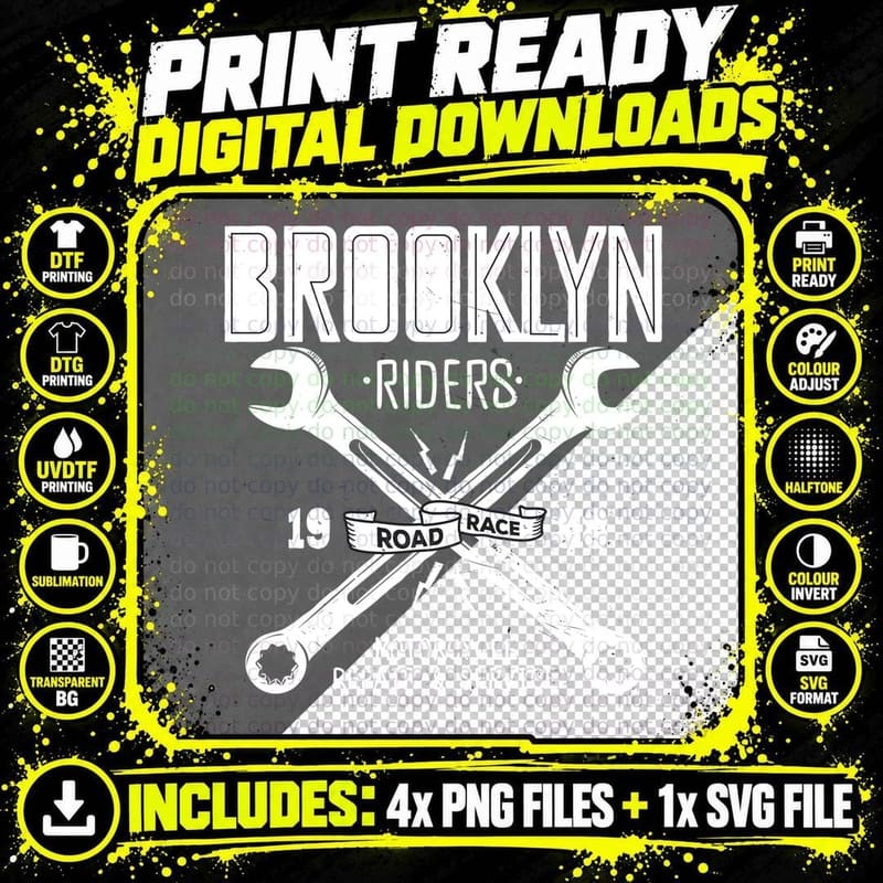 Brooklyn Riders Road Race Motorcycle Emblem Vintage Png SVG Digital Bundle