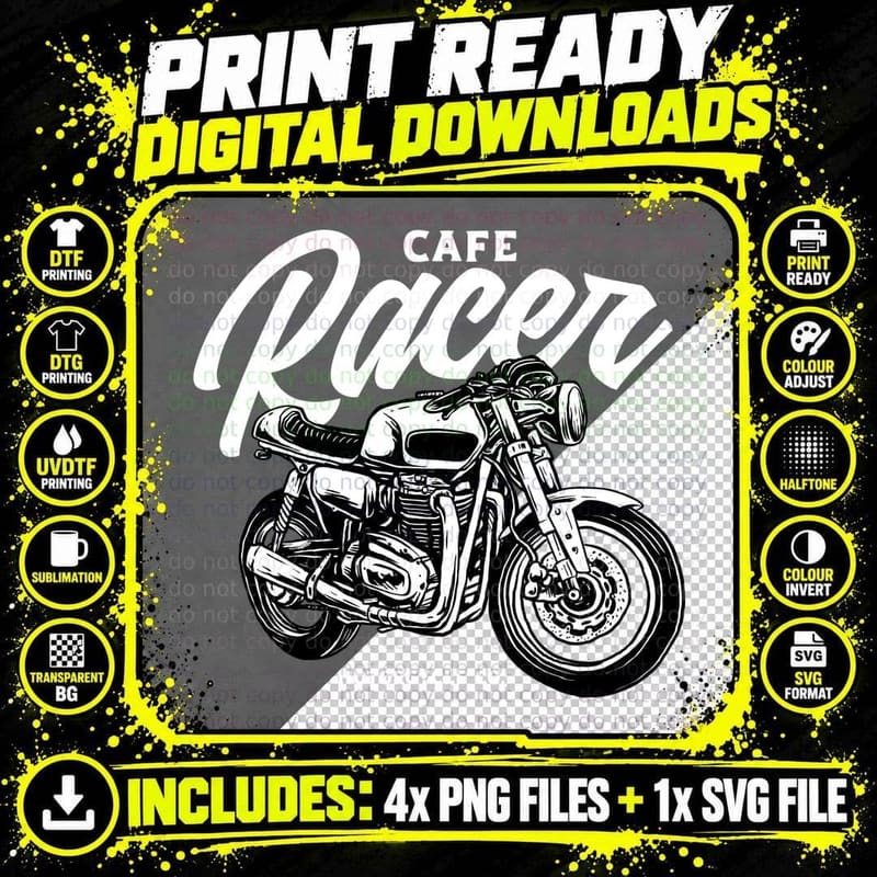 Cafe Racer Motorcycle Co Retro Vintage Badge T-Shirt Png SVG Digital Bundle