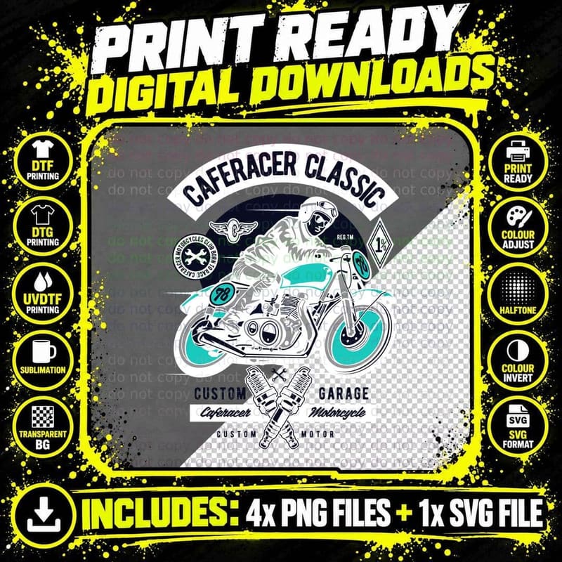 Caferacer Classic Custom Garage Motorcycle Motor Reg Tm Png SVG Digital Bundle