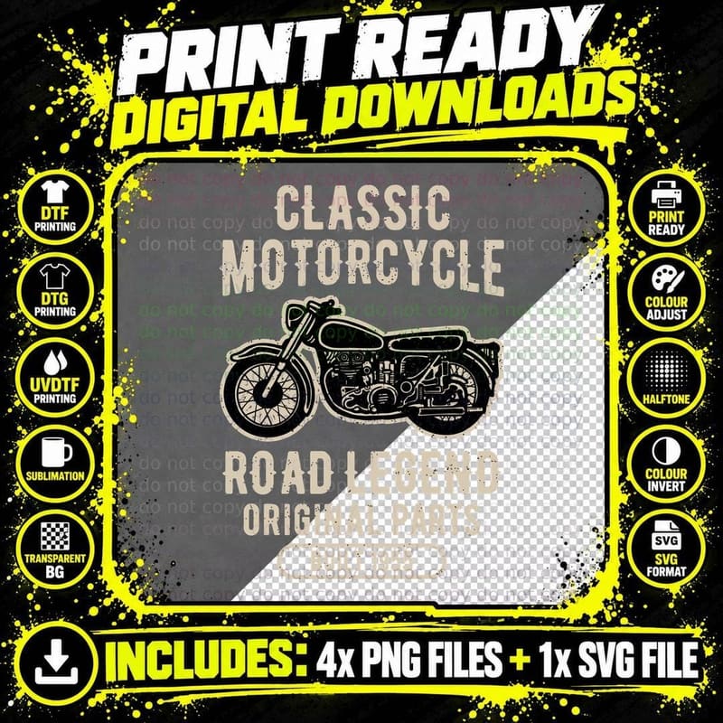 Classic Motorcycle Road Legend Original Parts Built 1955 Png SVG Digital Bundle