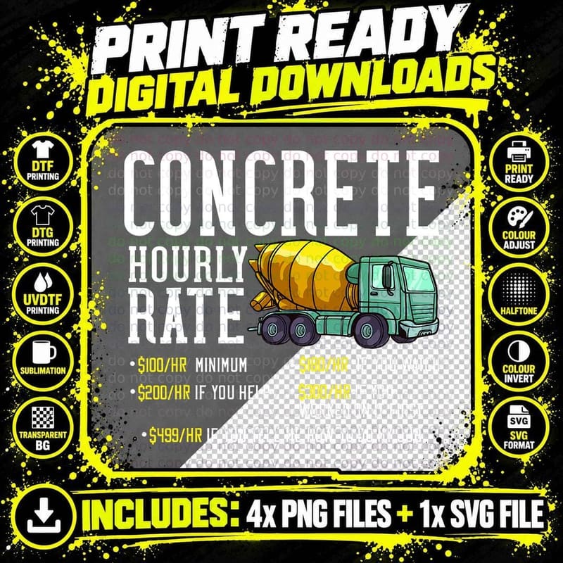 Concrete Finisher Worker Cement Mixer Truck Driver Png SVG Digital Bundle