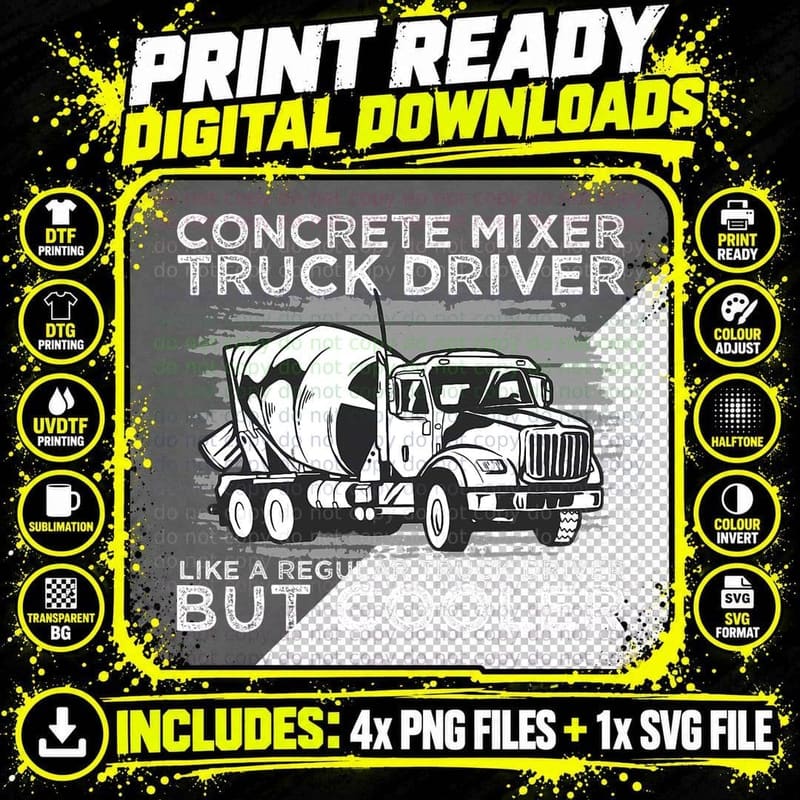 Concrete Mixer Truck Driver, Construction Worker T-Shirt Png SVG Digital Bundle