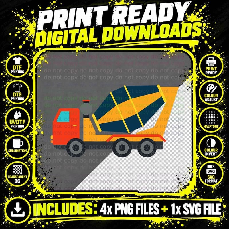 Concrete Mixer Truck T-Shirt for Kids Cement Truck Png SVG Digital Bundle