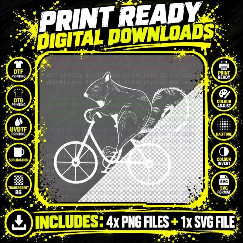 Cool Squirrel on Bike Funny Rodent Biker Animal Rider Png SVG Digital Bundle