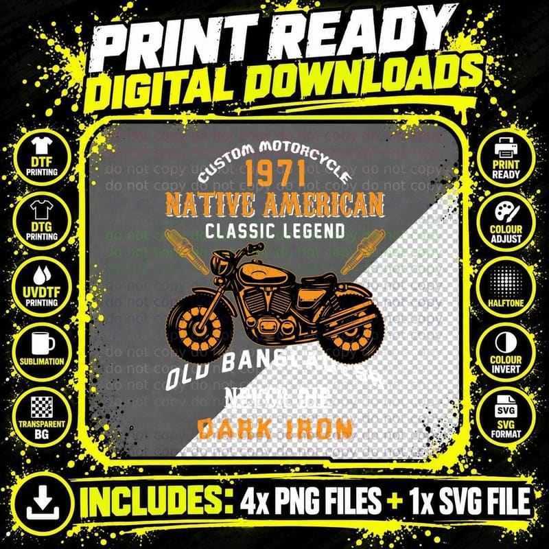 Custom Motorcycle 1971 Native American Classic Legend Png SVG Digital Bundle
