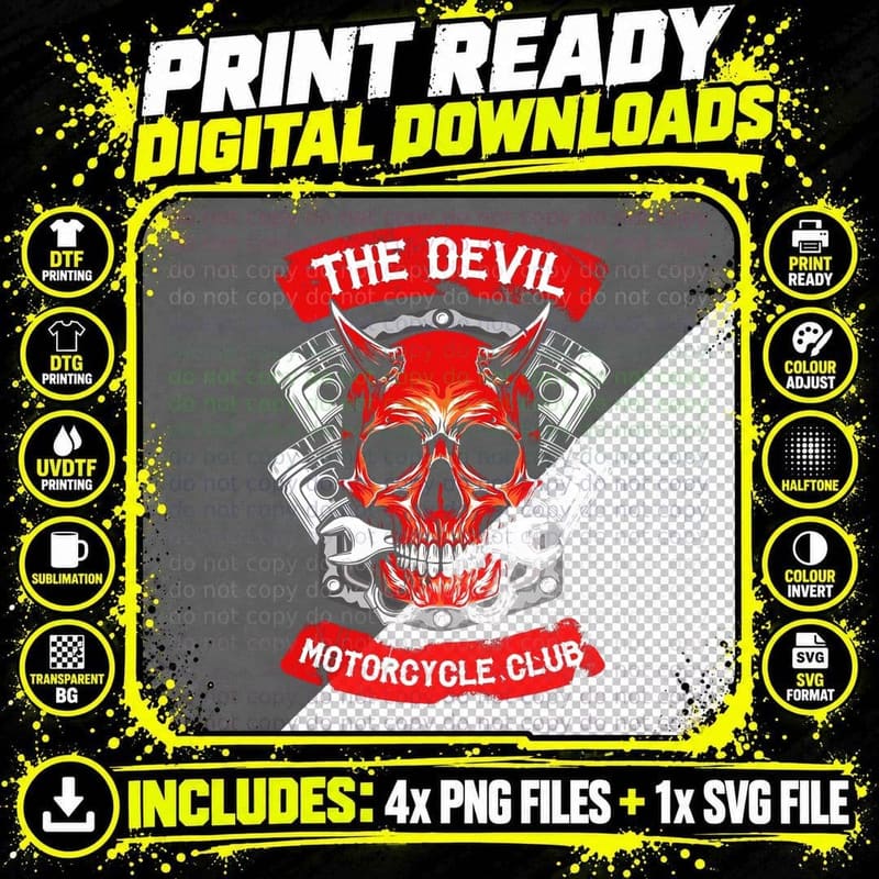 Devil Motorcycle Club T-Shirt, Biker Style Png SVG Digital Bundle
