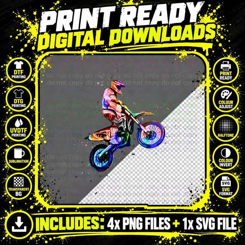 Dirt Bike Motocross Art Colorful Dirtbike Motorcycle Png SVG Digital Bundle
