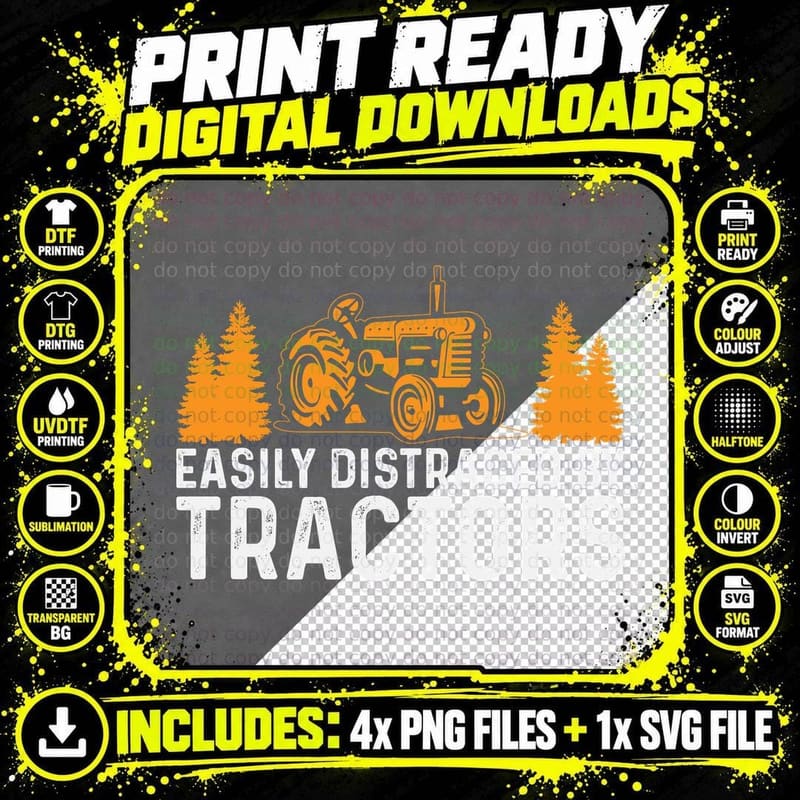 Easily Distraced by Tractors Farmer T-Shirt Png SVG Digital Bundle