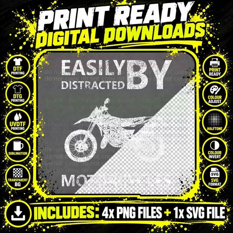 Easily Distracted by Motorcycles Funny Motorbike Biker Png SVG Digital Bundle