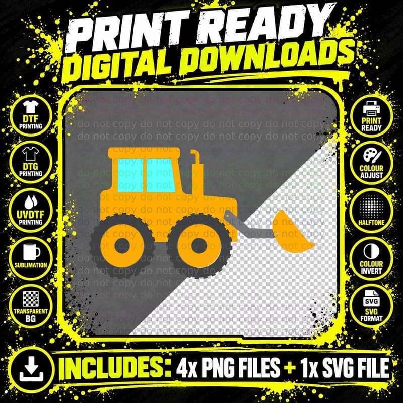 Excavator Truck Heavy Equipment Operator Kids Png SVG Digital Bundle