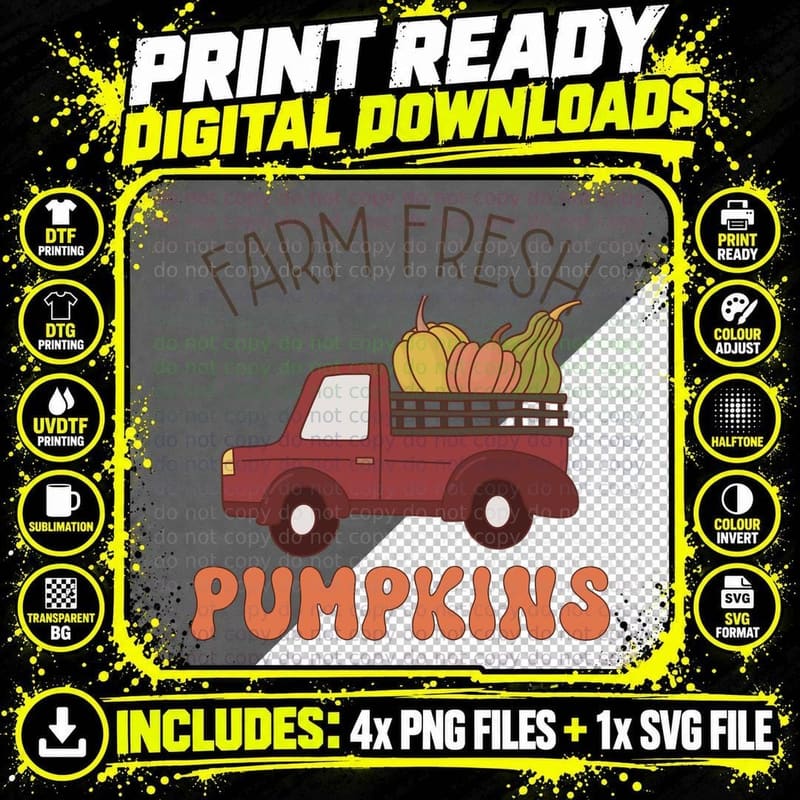 Farm Fresh Pumpkins Fall T-Shirt, Harvest Truck with Png SVG Digital Bundle