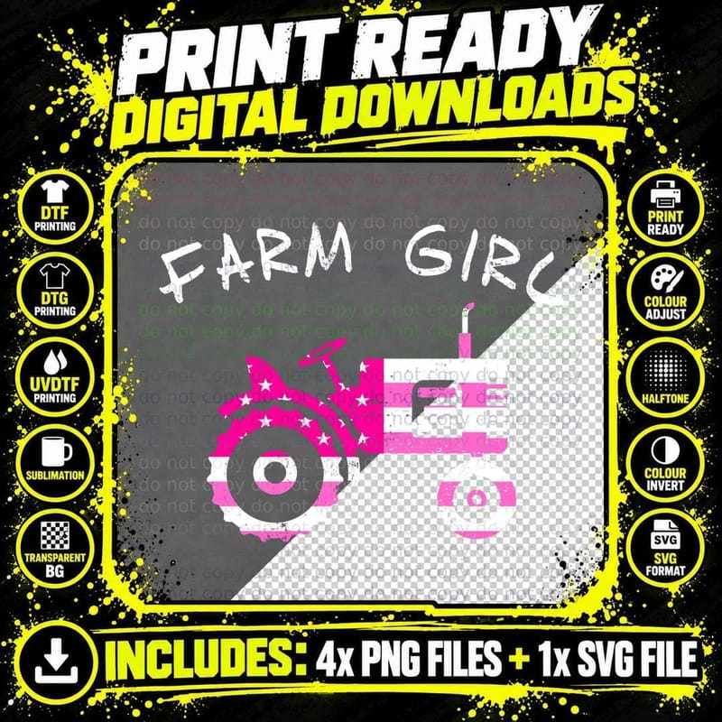 Farm Girl Pink Vintage Tractor Sweatshirt Png SVG Digital Bundle