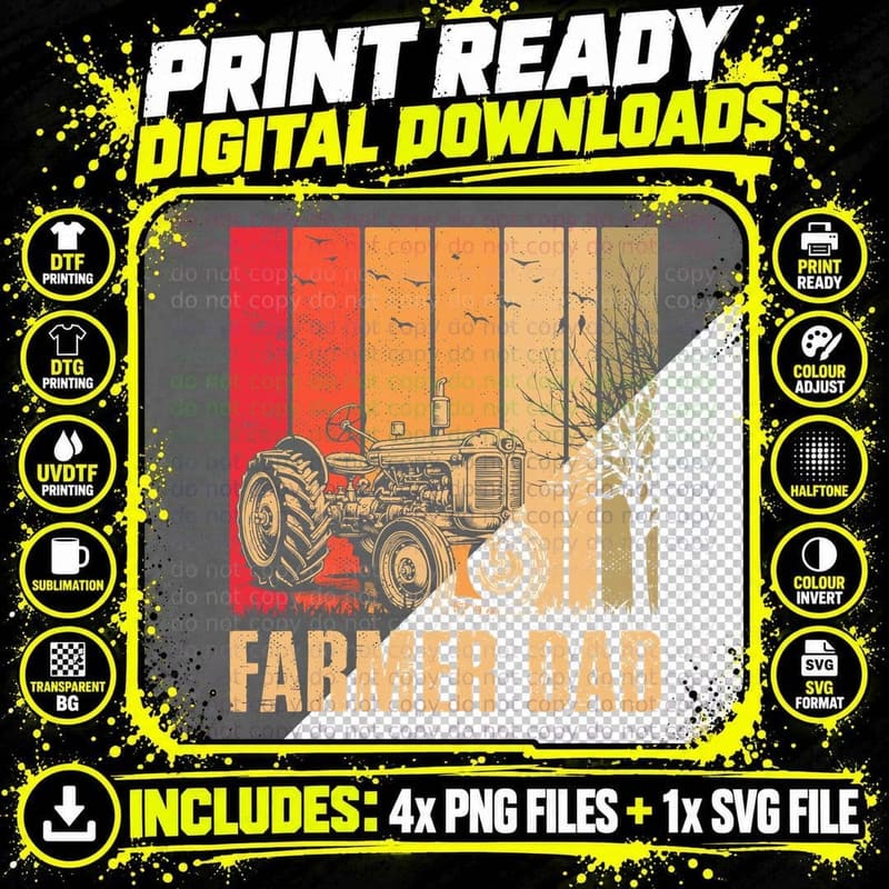 Farmer Dad Farmer T-Shirt, Vintage Tractor Silhouette Png SVG Digital Bundle