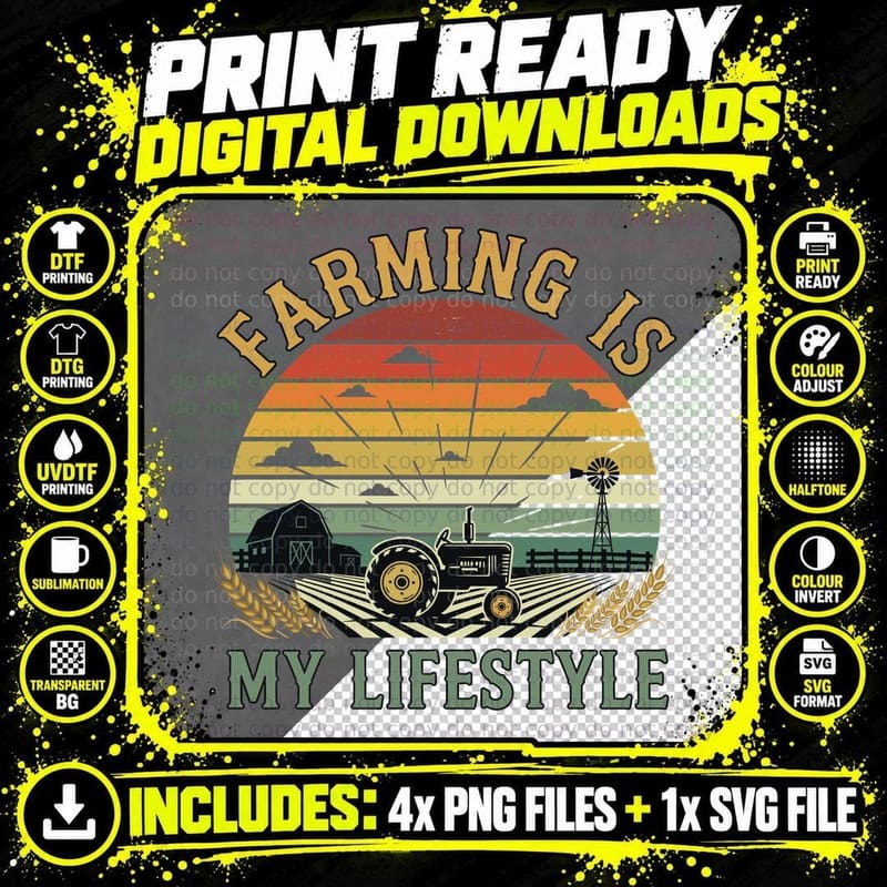 Farming Is My Lifestyle Farmer T-Shirt Png SVG Digital Bundle