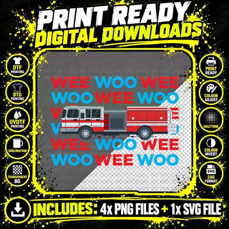Fire Truck Engine Firefighter for Kids Wee Woo Emergency Png SVG Digital Bundle